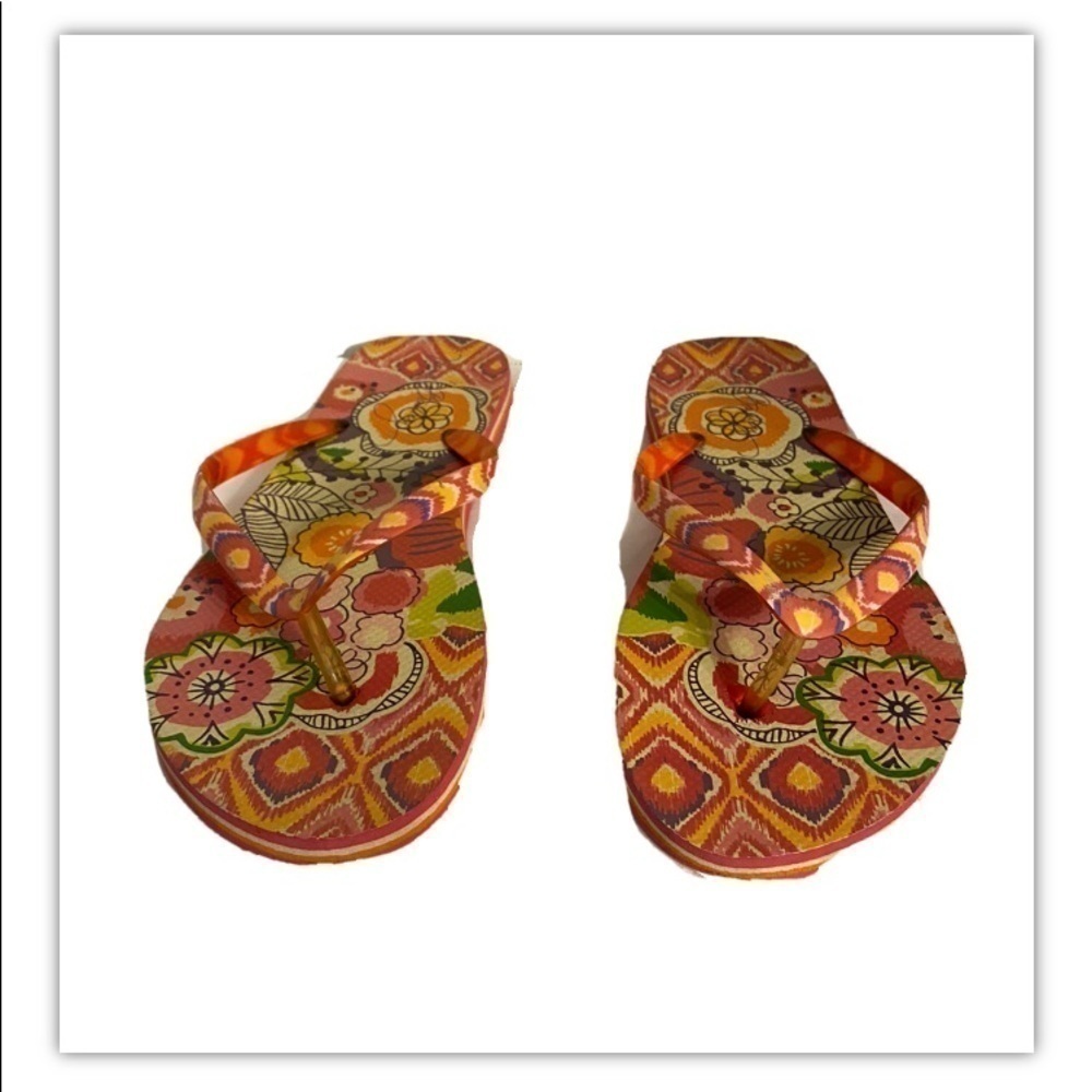 Vera Bradley Pink Flower Power Flip Flops Thongs Sandals Shoes Beach Size M 9/10
